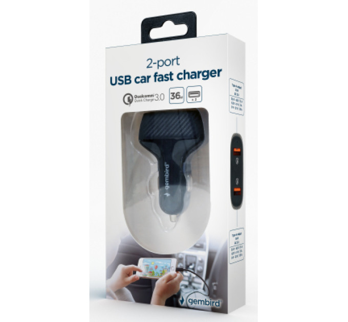 Gembird Зарядний пристрій Gembird 2 port 36W QC3.0 (TA-U2QC3-CAR-01)
