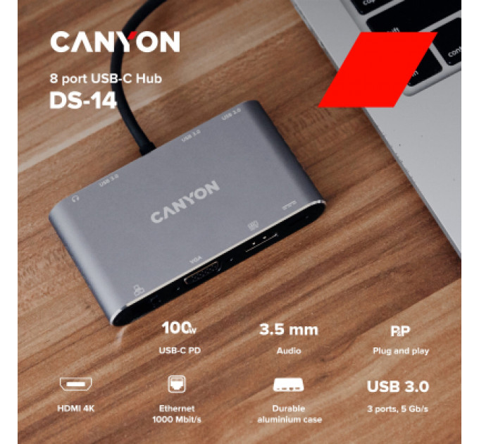 Порт-реплікатор Canyon 8-in-1 USB-C (CNS-TDS14)