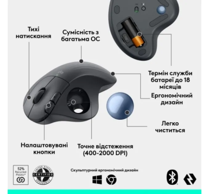 Мишка Logitech Ergo M575S Wireless Trackball Graphite (910-007029)