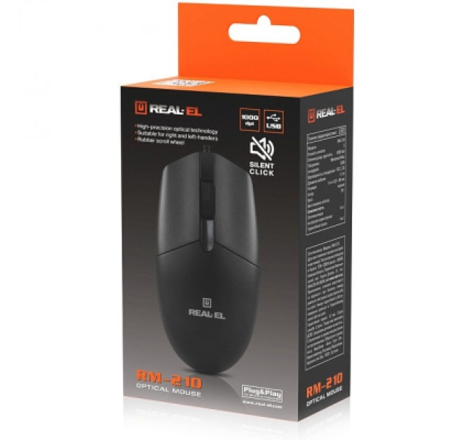 Мишка REAL-EL RM-210 USB Black (EL123200036)