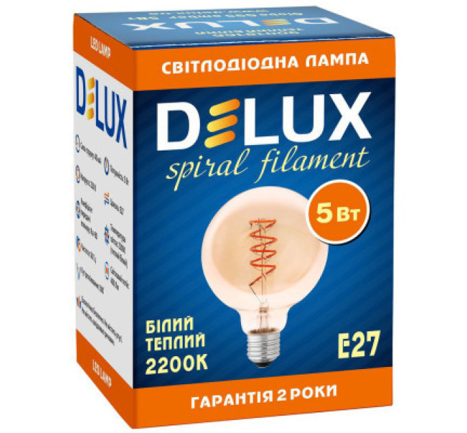 Delux Лампочка Delux Globe G95 5Вт E27 2200К amber spiral filament (90018166)