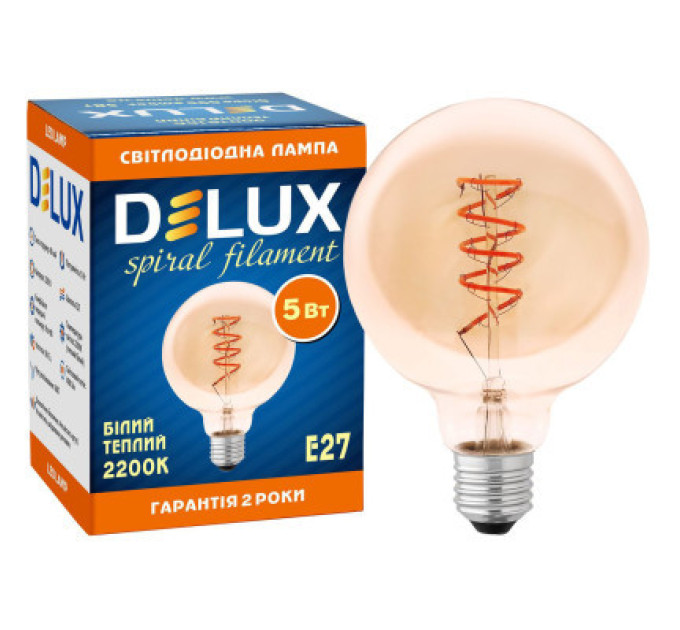 Delux Лампочка Delux Globe G95 5Вт E27 2200К amber spiral filament (90018166)