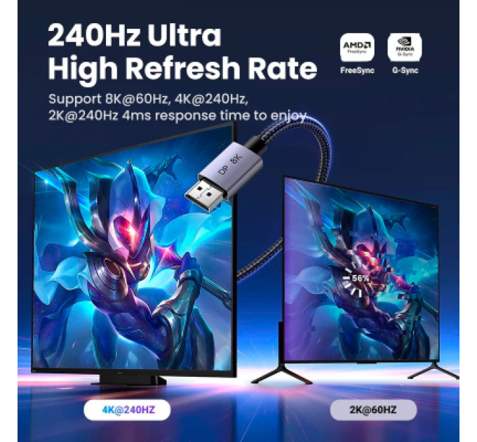 Ugreen Кабель мультимедійний DisplayPort M to DisplayPort M 2.0m V1.4 8K60Hz DP120 black Ugreen (25905)
