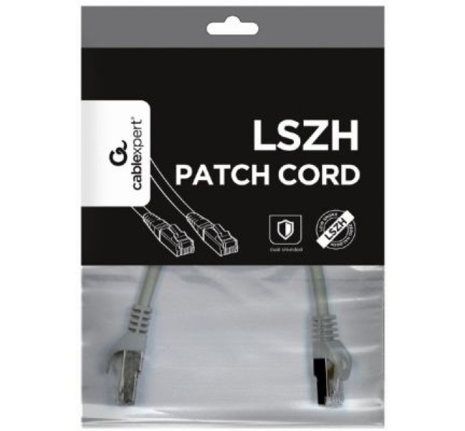 Cablexpert Патч корд Cablexpert PP6A-LSZHCU-0.5M, S/STP, литий, 50u" штекер із фіксатором, 0.5 м, сірий