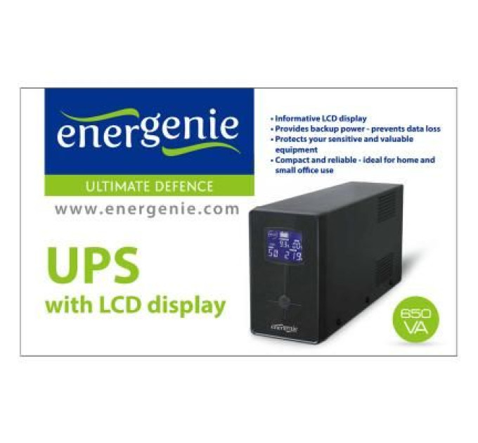 EnerGenie Джерело безперебійного живлення EnerGenie EG-UPS-031, LCD дисплей, USB порт, 650 ВтA, чорний колір