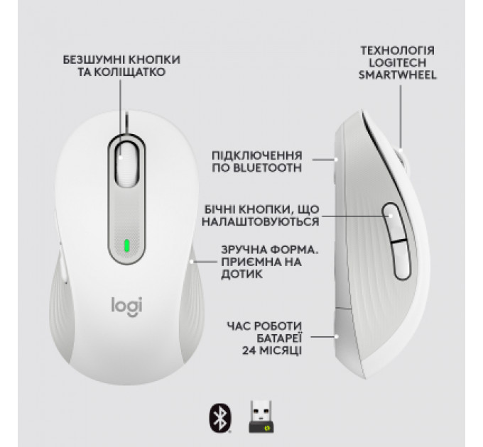 Мишка Logitech Signature M650 L Wireless Mouse for Business Off-White (910-006349)