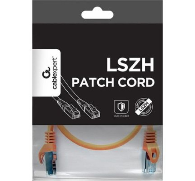 Cablexpert Патч корд Cablexpert PP6A-LSZHCU-O-1M, S/STP, литий, 50u" штекер із фіксатором, 1 м, помаранчевий