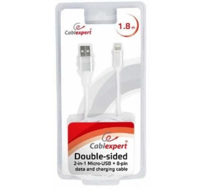 Cablexpert Кабель micro Cablexpert CCB-USB2AM-mU8P-6, USB 2.0 A-вилка/Lightning+microUSB, 1.8 м.