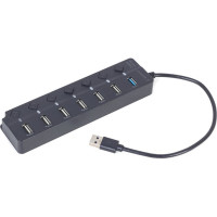 Хаб Gembird на 7 портiв (6хUSB2.0+1хUSB3.0) UHB-U3P1U2P6P-01, пластик, чорний