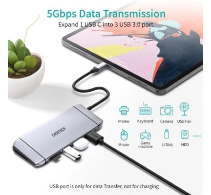 Choetech Адаптер Choetech HUB-M15-GY, USB Type-C 9-в-1