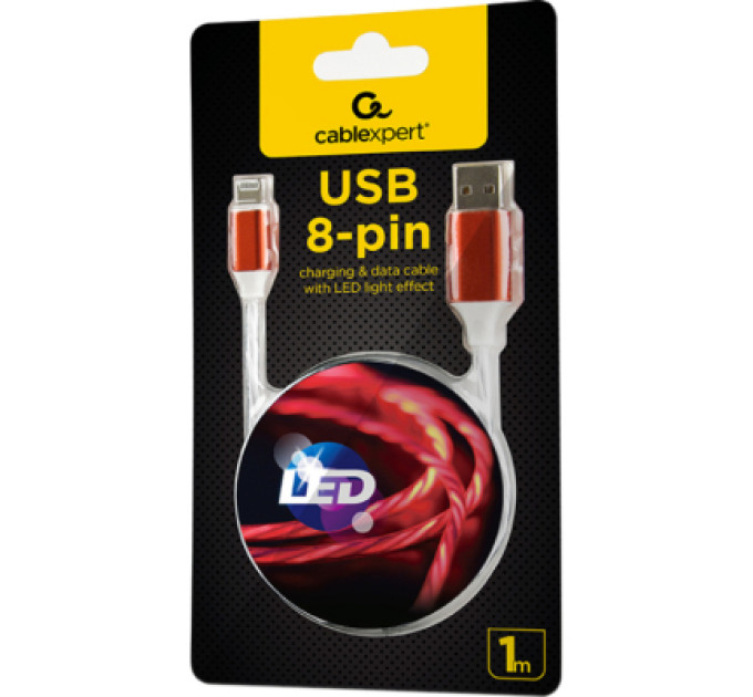 Cablexpert Кабель Cablexpert CC-USB-8PLED-1M, USB 2.0 А-папа/Lightning, 1.0 м.