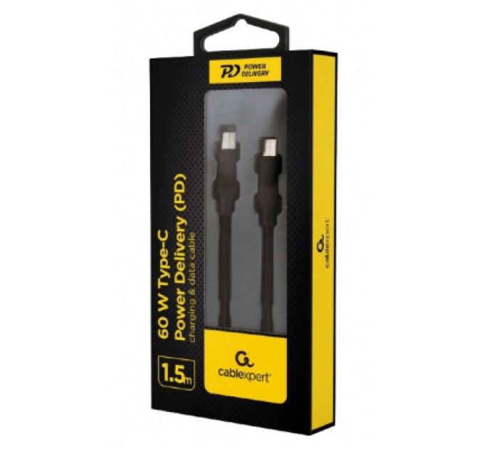 Cablexpert Кабель Cablexpert CC-USB2-CMCM60-1.5M, Power Delivery (PD), до 60 Ватт C-тато/C-тато, 1,5 м.