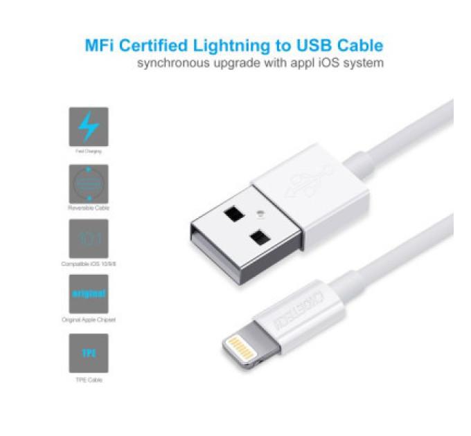 Choetech Кабель Choetech IP0027-WH, USB 2.0 А-тато/Lightning, 1.8 м.