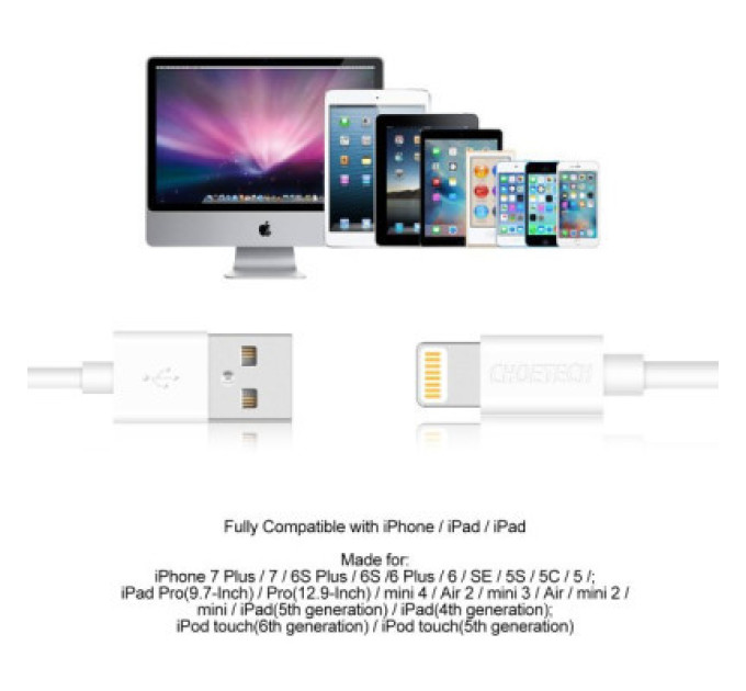 Choetech Кабель Choetech IP0027-WH, USB 2.0 А-тато/Lightning, 1.8 м.