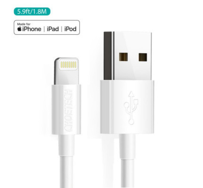 Choetech Кабель Choetech IP0027-WH, USB 2.0 А-тато/Lightning, 1.8 м.