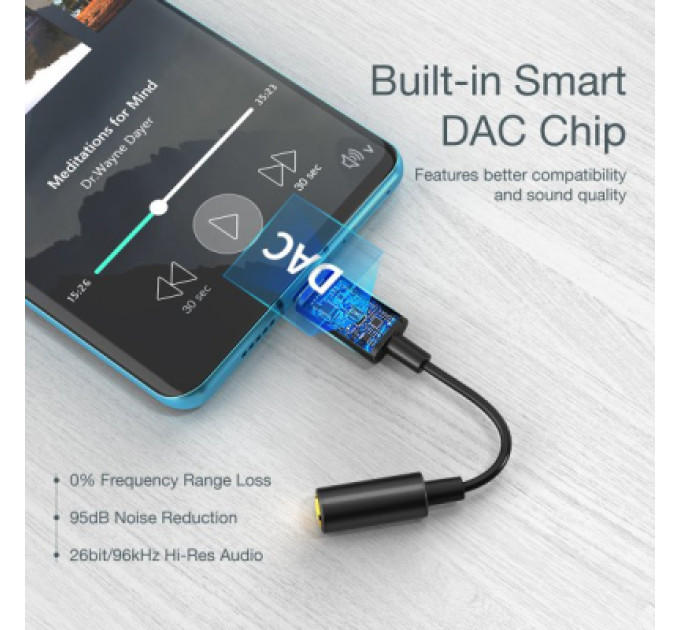 Choetech Адаптер Choetech AUX003-BK, Type-C - стерео-аудіо 3.5 mm