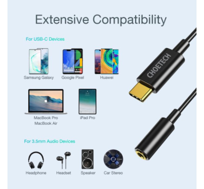 Choetech Адаптер Choetech AUX003-BK, Type-C - стерео-аудіо 3.5 mm