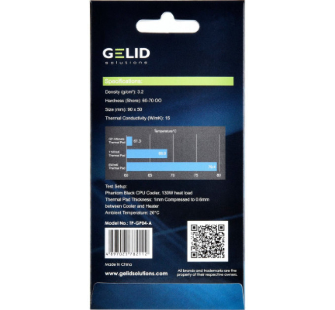 Gelid Solutions Термопрокладка Gelid Solutions GP-Ultimate Thermal Pad 90x50x1.5 mm (TP-GP04-C)