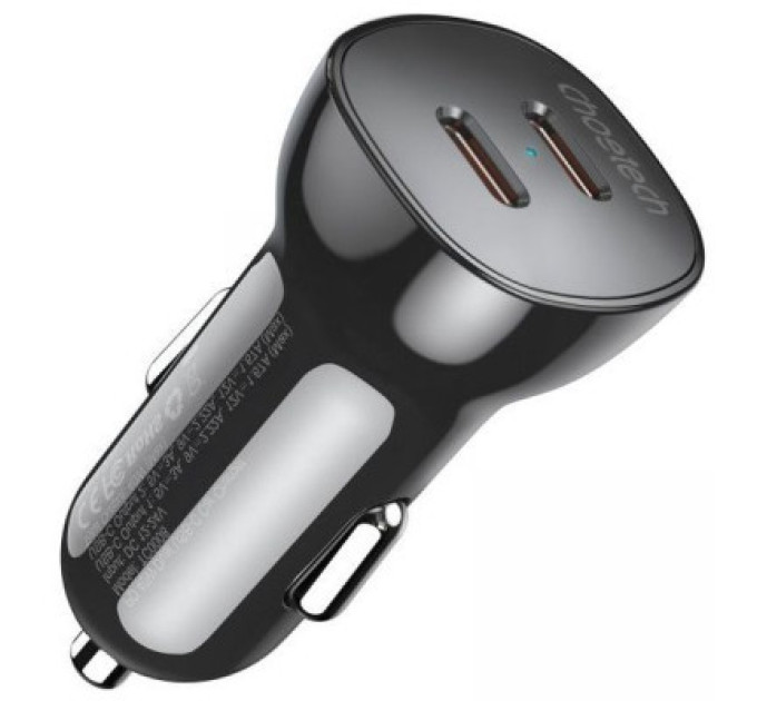 Choetech Автомобільне ЗУ TC0008-BK, 2 порти, 40Вт,QC3.0+PD, чорний