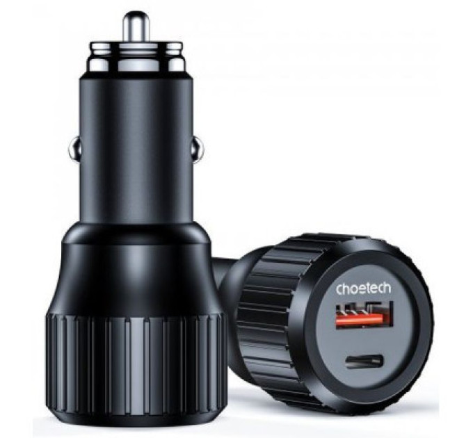Choetech Автомобільне ЗУ TC0010-BK, 2 порти, 63Вт, QC3.0+PD, пластик, чорний