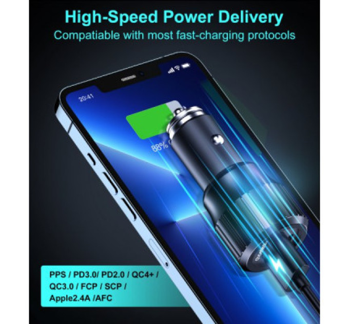 Choetech Автомобільне ЗУ TC0010-BK, 2 порти, 63Вт, QC3.0+PD, пластик, чорний