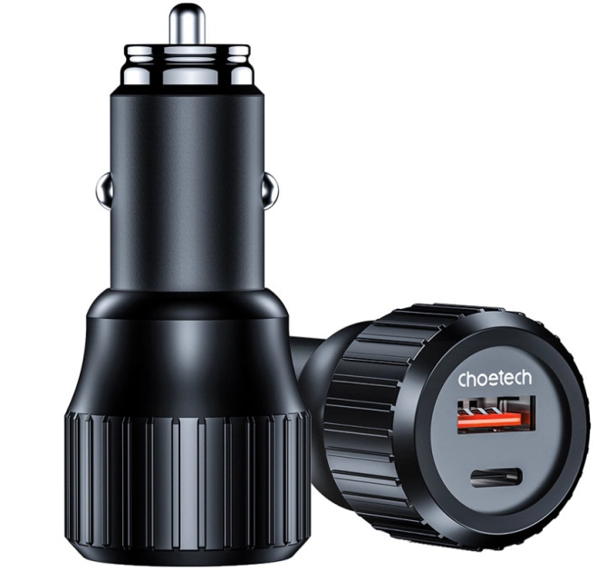 Choetech Автомобільне ЗУ TC0010-BK, 2 порти, 63Вт, QC3.0+PD, пластик, чорний