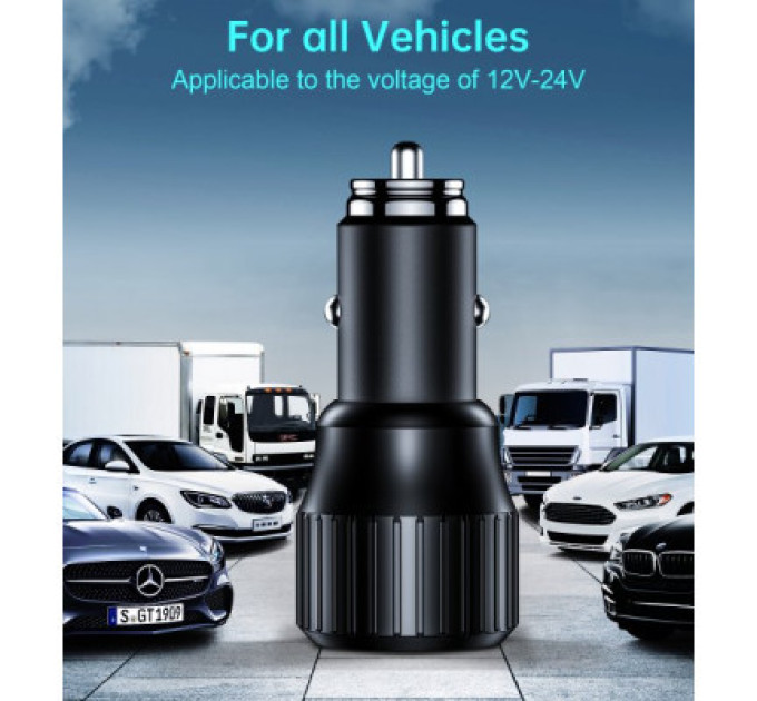 Choetech Автомобільне ЗУ TC0010-BK, 2 порти, 63Вт, QC3.0+PD, пластик, чорний