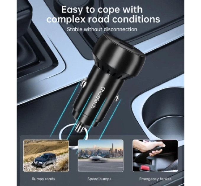 Choetech Автомобільне ЗУ TC0014-BK, 2 порти, 60Вт, QC3.0+PD, чорний