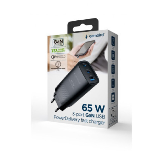 Gembird Мережевий зарядний пристрій Gembird TA-UC-PDQC65-01-BK 65W