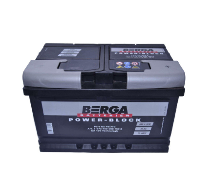 Berga Акумулятор автомобільний Berga Power Block 72Ah Н Ев (-/+) (680EN) (5724090687502)