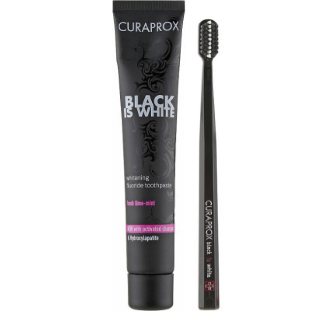 Curaprox Набір косметики Curaprox Black is White Зубна паста з активованим вугіллям 90 мл + Зубна щітка CS 5460 чорного кольору (7612412423686)