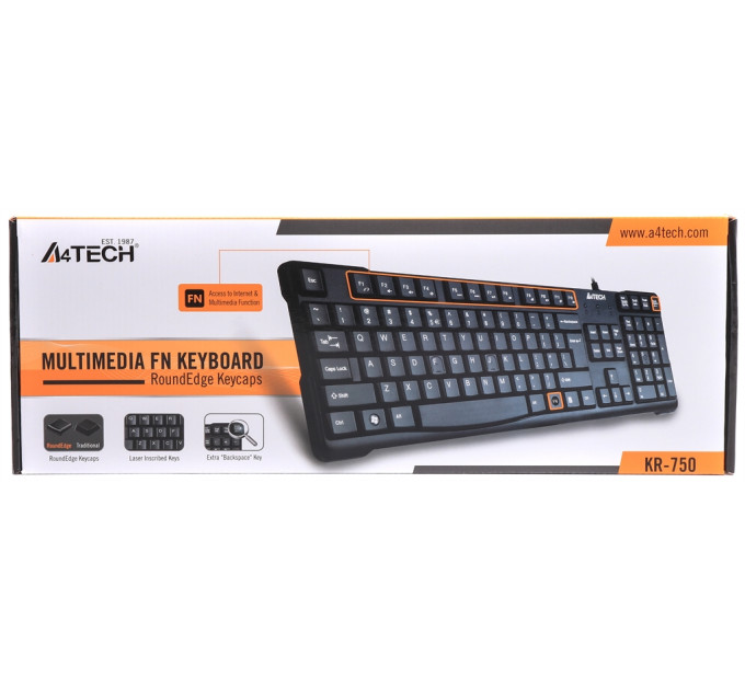 A4Tech Клавіатура A4-Tech KR-750 USB, чорна, 103 keys, Win.Vista x86 Comfort Rounded Edge keyboard
