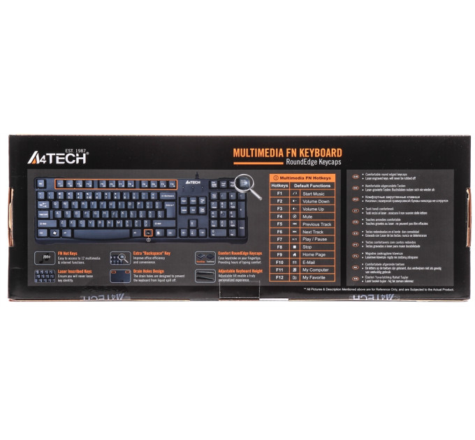 A4Tech Клавіатура A4-Tech KR-750 USB, чорна, 103 keys, Win.Vista x86 Comfort Rounded Edge keyboard
