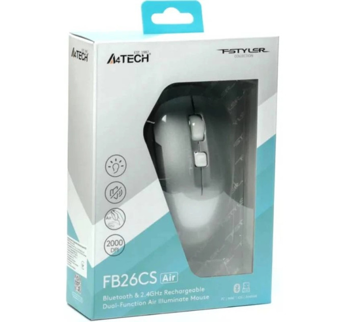A4Tech Миша бездротова A4Tech Fstyler FB26CS Air2 (Icy White), колір сірий+білий