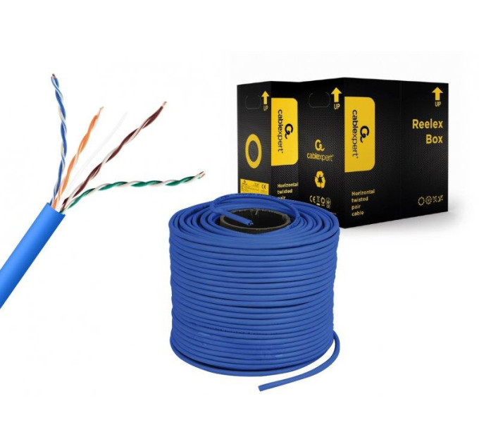 Cablexpert Звита пара,Cablexpert UPC-5004E-SOL-B, CAT5e, одножильна, алюміній під міддю (CCA з AWG24), неекранована, голубий, 305 м