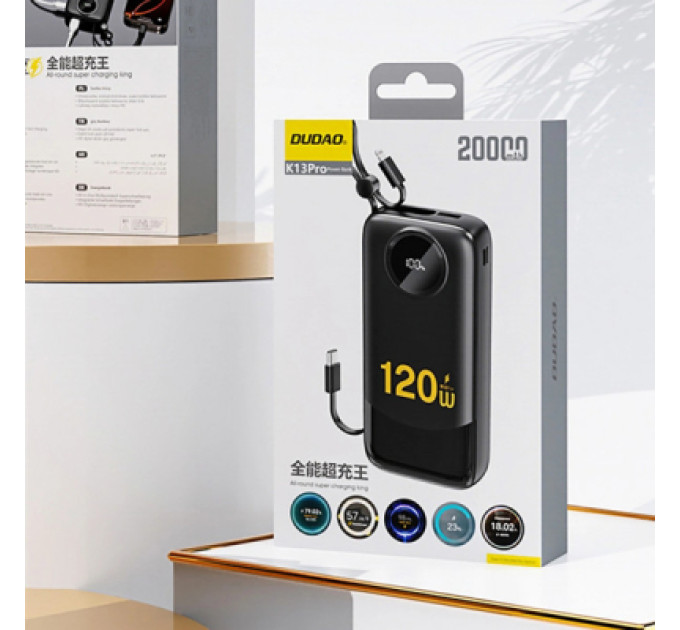 Dudao Батарея універсальна Dudao K13Pro 20000mAh 22,5W PD, QC, with built-in USB-C/Lightning cables (6977196680276)