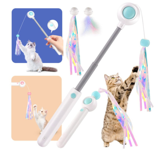 Petgravity Іграшка для котів Petgravity Інтерактивна висувна вудочка з лазером блакитна (PG-CT053B)