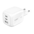Belkin Зарядний пристрій Belkin 2xUSB-C + 1xUSB PD70W PPS GaN white (WCH018HQWH)