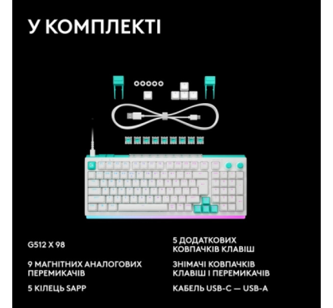 Logitech Клавіатура Logitech G512 X 98 Tactile Switch RGB USB UA White (920-014003)