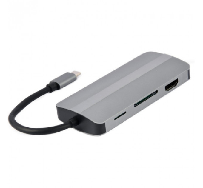 Концентратор Cablexpert USB-C 8-in-1 (USB hub 3.0/HDMI//VGA/PD/CR/stereo audio) (A-CM-COMBO8-02)