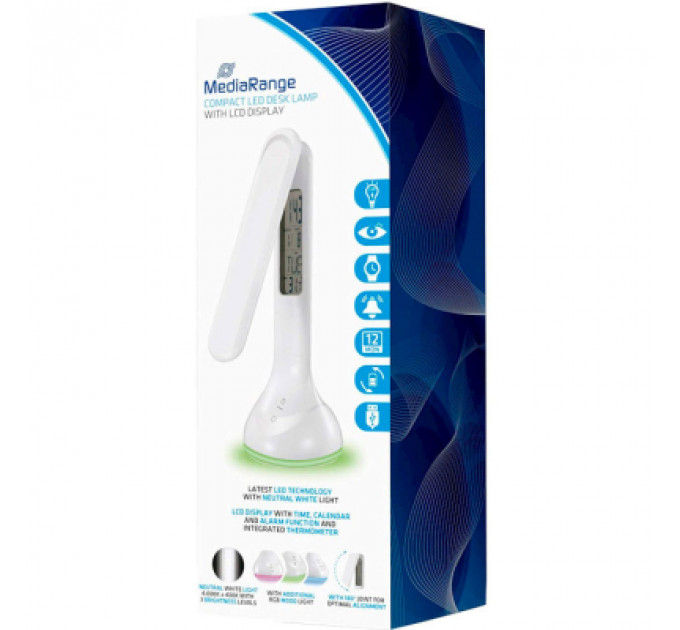 Настільна лампа Mediarange Compact LED desk lamp with LCD display, glossy-white (MROS502)