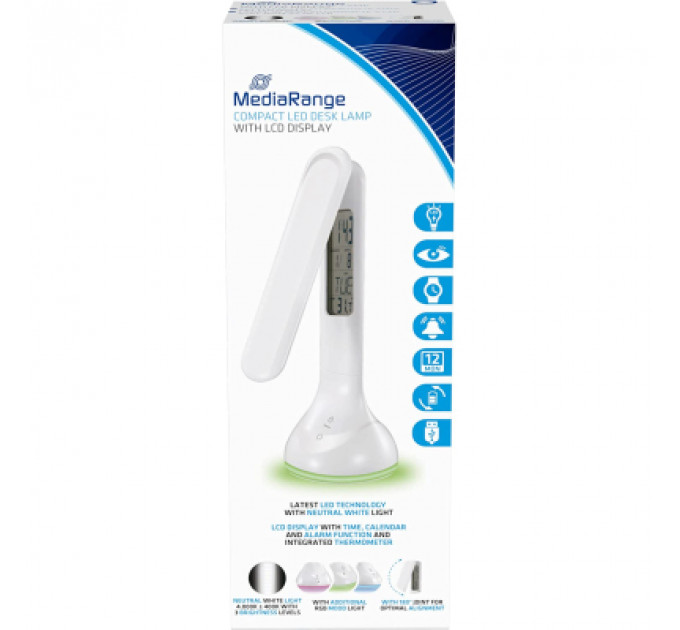 Настільна лампа Mediarange Compact LED desk lamp with LCD display, glossy-white (MROS502)