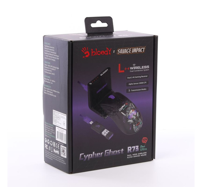 Bloody Миша ігрова бездротова Bloody R73 Ultra Duo (Cypher Ghost), колір чорний з малюнком