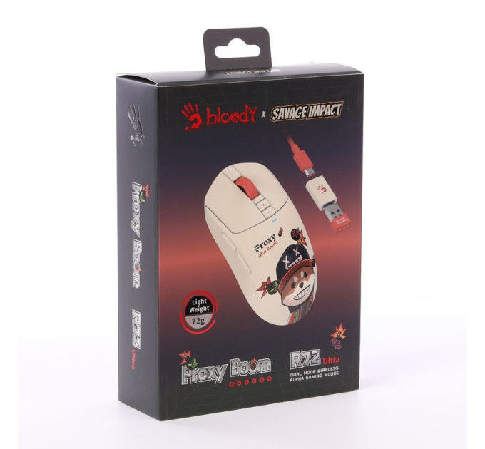 Bloody Миша ігрова бездротова Bloody R72 Ultra (Proxy Boom), колір білий з малюнком