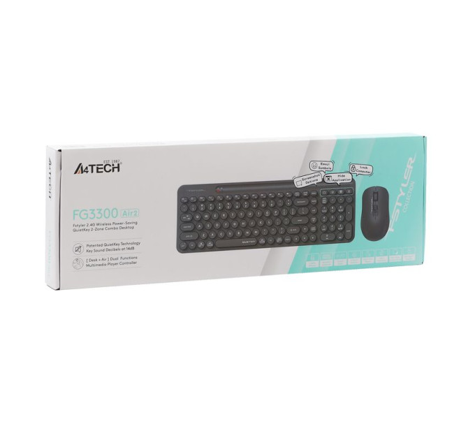 A4Tech Комплект бездротовий, клавіатура з мишою, A4Tech Fstyler FG3300 Air2 (Grey), сірий колір