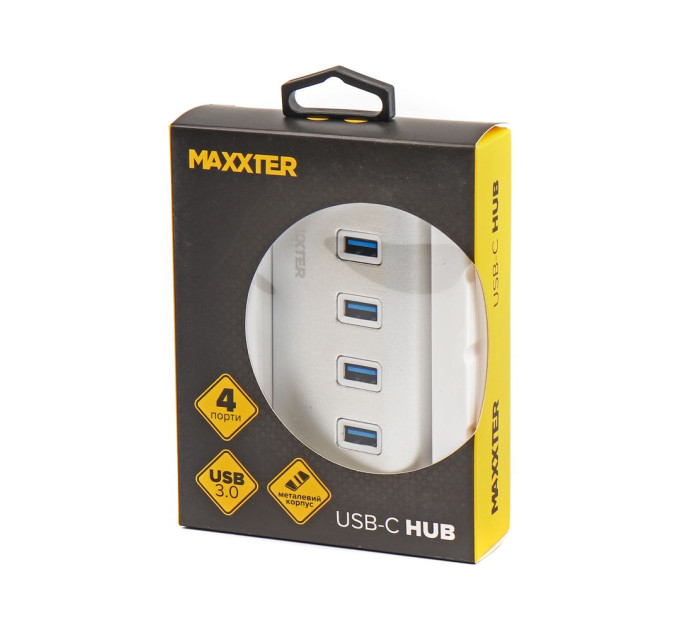 Maxxter Хаб USB 3.0 Type-С HU3С-4P-01 на 4 порти, метал, сріблястий