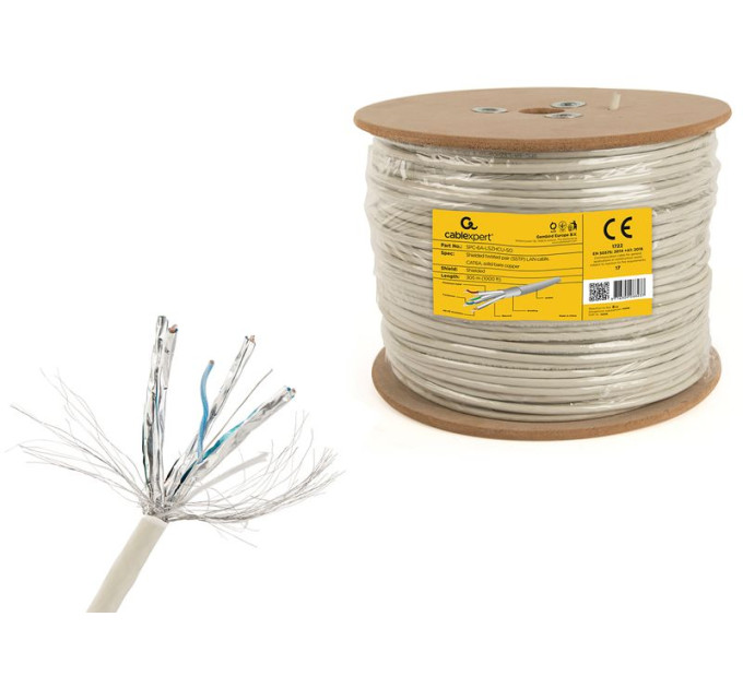 Cablexpert Звита пара,Cablexpert SPC-6A-LSZHCU-SO, CAT6A, одножильна, мідь (AWG23), подвійне екранування, 305 м