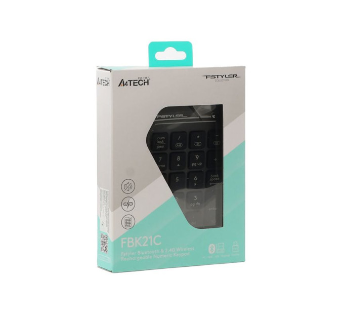 A4Tech Клавіатура цифрова бездротова A4-Tech FBK21C (Smoky Grey), колір сірий