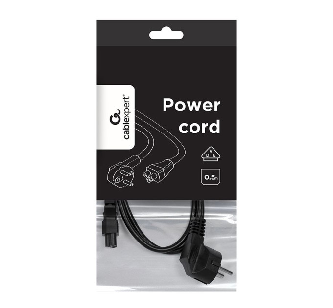 Cablexpert Кабель силовий Cablexpert PC-186-ML12-0.5M , довжина 0,5 м, сертифікований VDE, з заземленням, 3 *0.75 мм кв