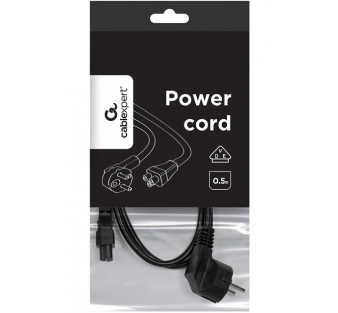 Cablexpert Кабель силовий Cablexpert PC-186-ML12-0.5M , довжина 0,5 м, сертифікований VDE, з заземленням, 3 *0.75 мм кв